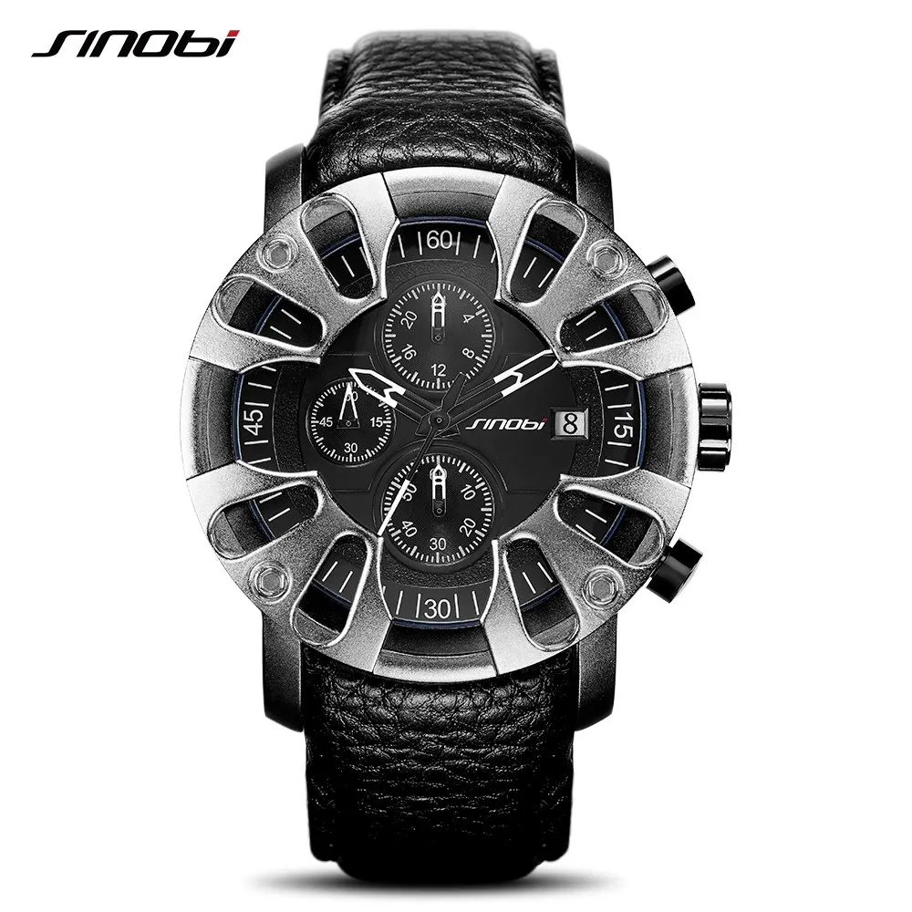 

2017 New SINOBI Watch Men Sports Quartz S Shock Watches with Leather Straps Chronograph Creative Clock Geneva Relogio Masculino
