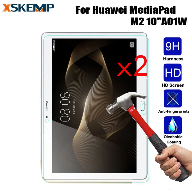 

XSKEMP 2Pcs/Lot Ultra Thin Tempered Glass For Huawei MediaPad M2 10" A01W Anti-Explosion Tablet Screen Protector Protective Film