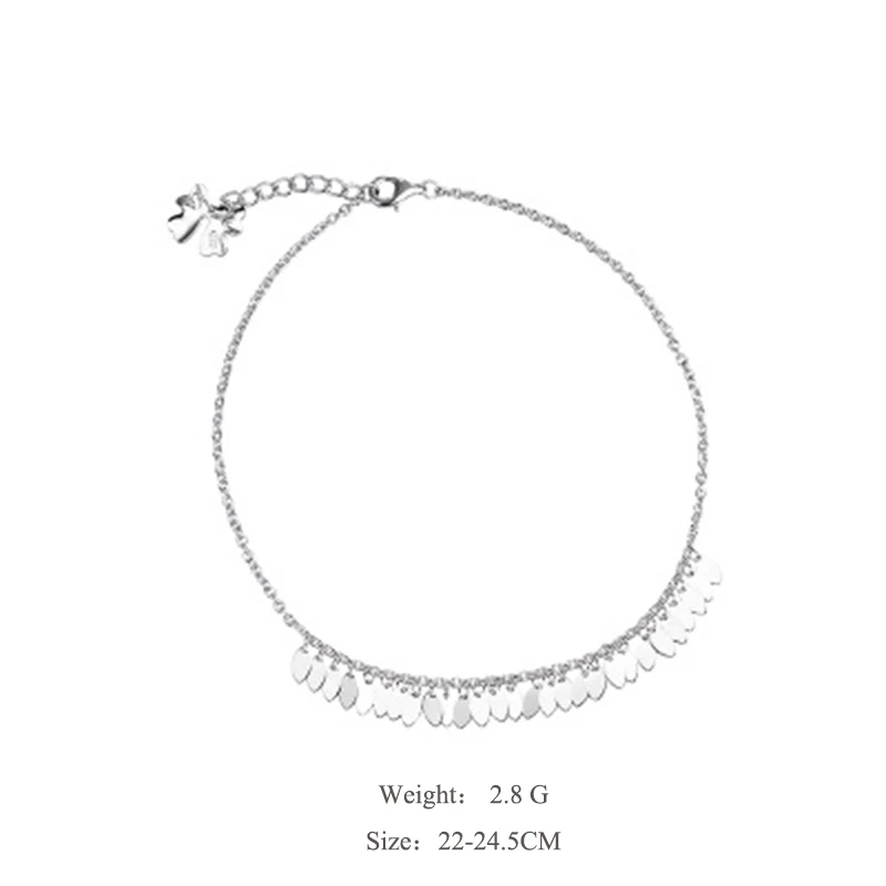 Qevila Bohemian Anklets for Women men Summer beach S925 Sterling Silver Simple leave Ankle Bracelet enkelbandje on leg Barefoot (5)