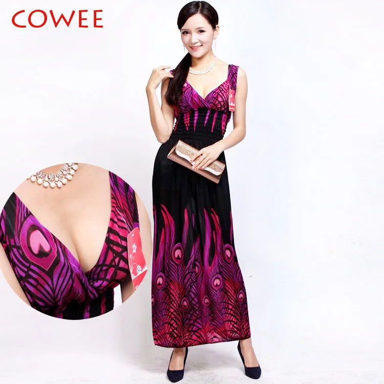 

COWEE 2016 New Beach Dress V-neck Waist Dress Summer Beach Vacation Dress big size