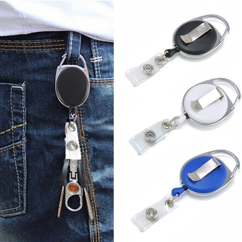 

2016 Office Supplies Retractable Reel Black 65CM Steel Cord Keychain Recoil Tag Key Card Holder Belt Clip Multifunction Keychain