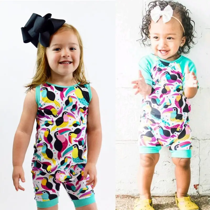 2017 Fashion Baby Kids Printed Playsuits Cute Newborn Baby Girls Short