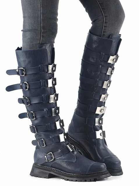 Cuero genuino de la Hebilla Correas Para Mujer Rodilla Botas Altas 2017  Mujeres de Invierno Botas Largas botas de Moto Botas Mujer Gladiador  Zapatos de Mujer|shoes woman|boots longwomens knee high boots -