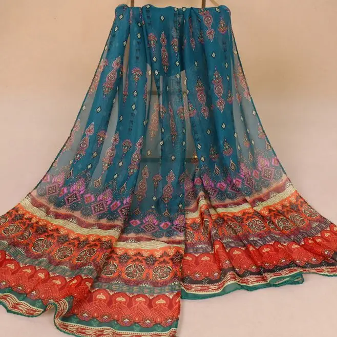 

1pc Indian Style Print Chiffon Scarf New Silk Feeling breathable Shawl Hijabs Autumn Womens Thin Wraps Cheap Printed Scarf XQ289