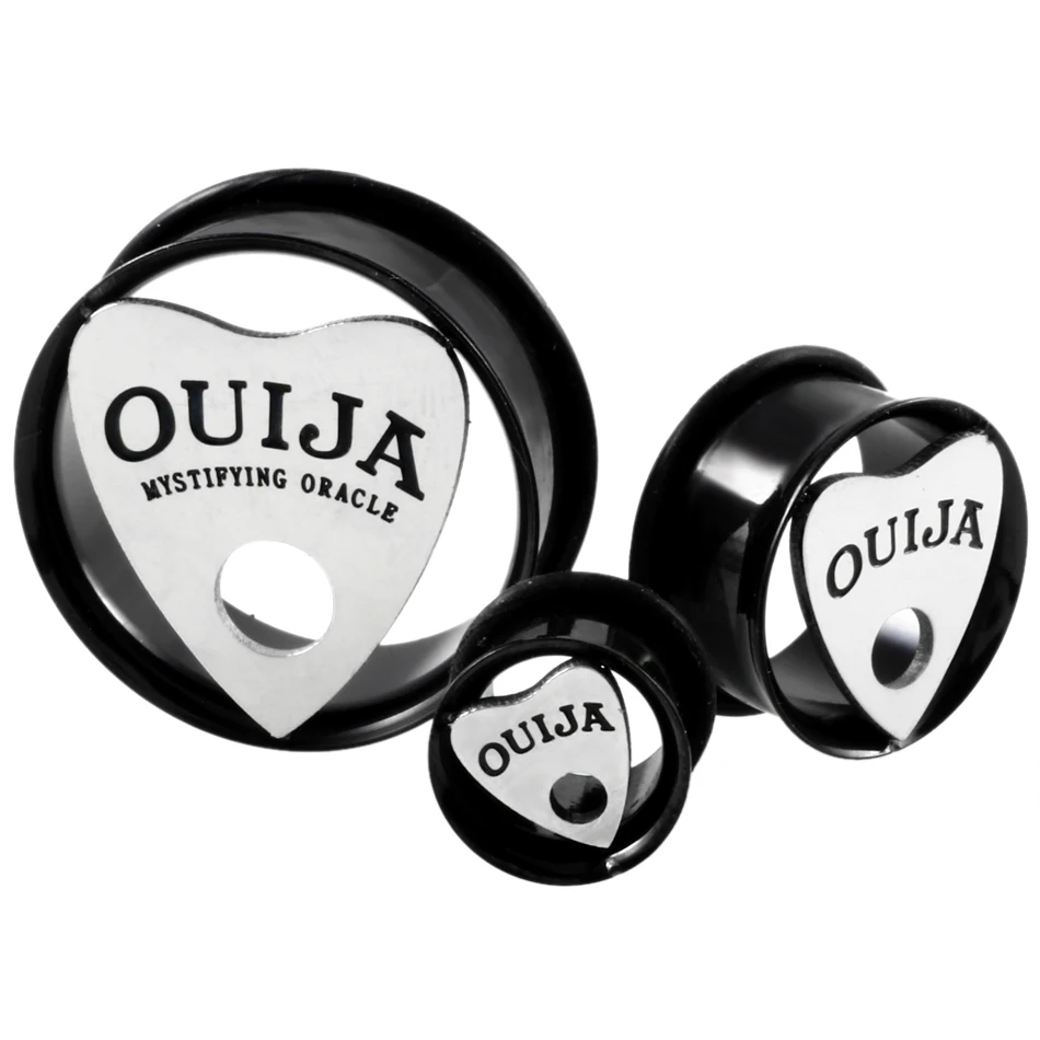 

Pair Steel OUIJA Eyelet Single Flared Flesh Tunnels 10mm-24mm Ear Plug Gauges Hollow Earlet Expander Stretching Piercing Jewelry