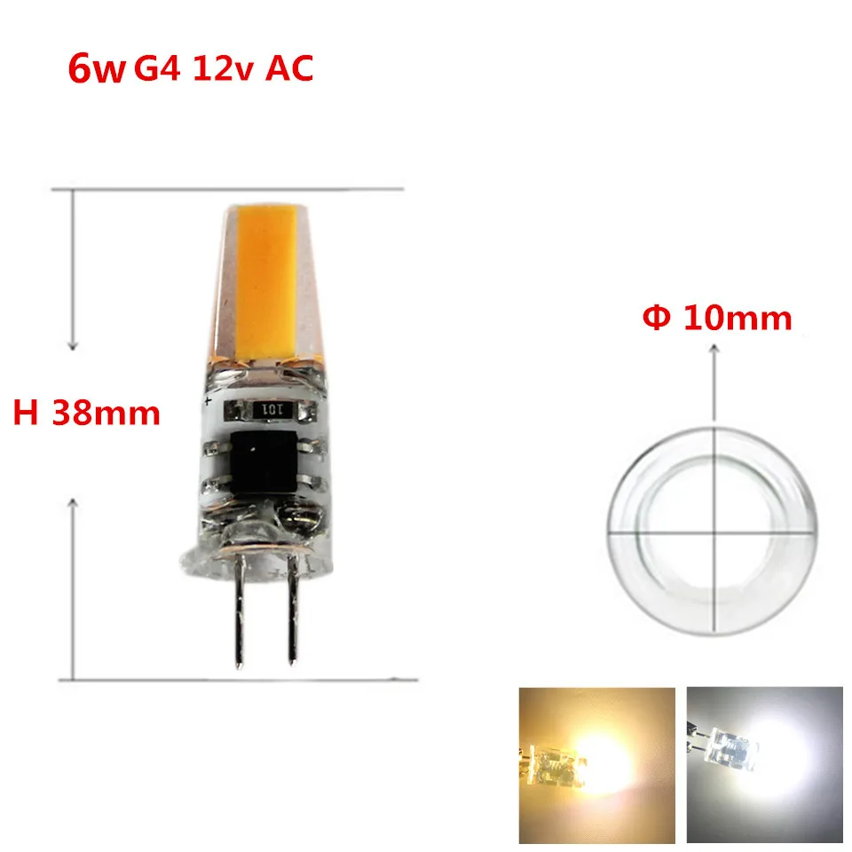 3 Вт 5 Вт 6 Вт 7 Вт G4 светодиодный светильник 12В AC/DC G9 COB светодиодный светильник 220В AC теплый белый - Испускаемый цвет: cob g4 6w 12v ac