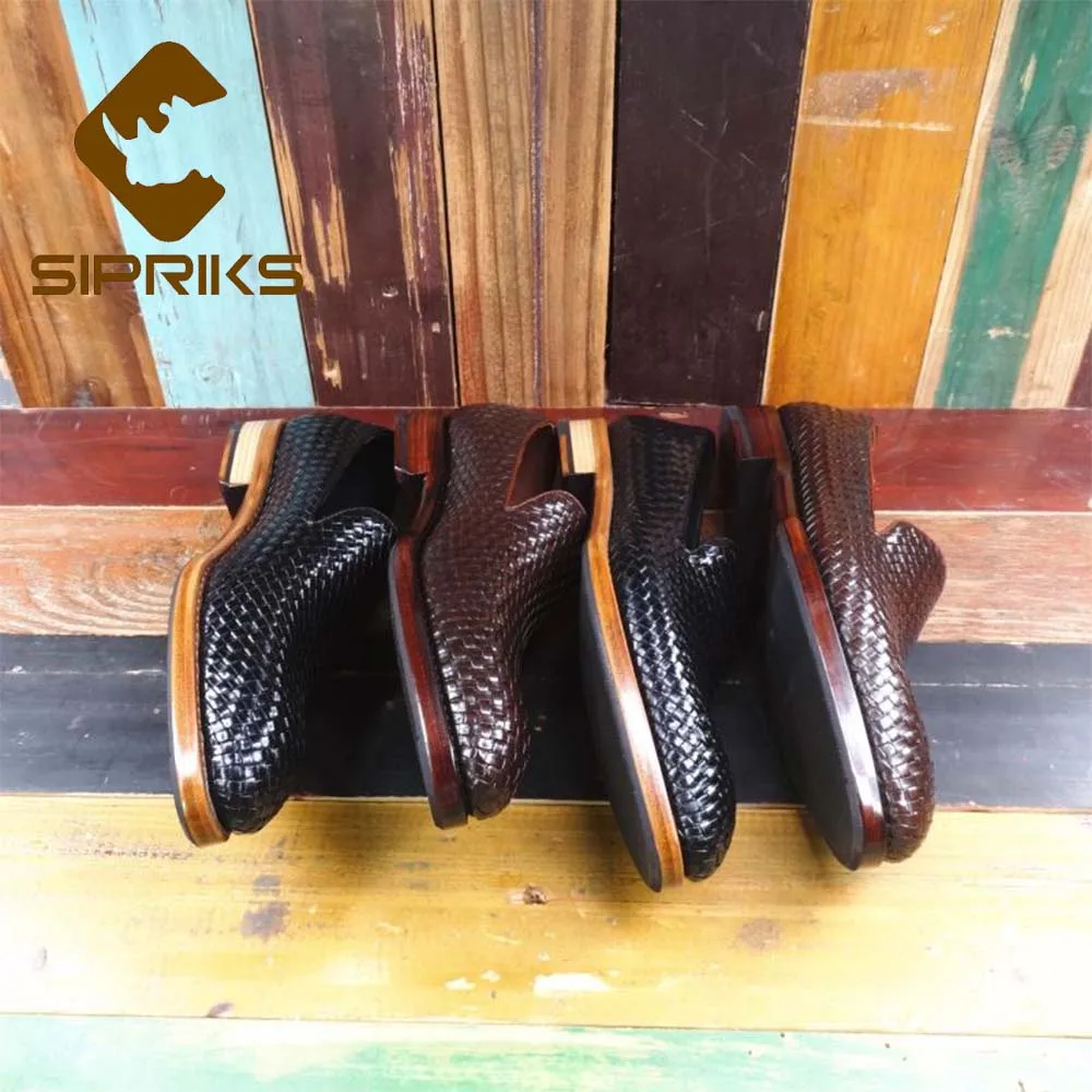 De Slip Terno Importado Mens Sapatos Sociais Negócios Preto Couro Elegante Trançado Brown Preto Gents dark on Escuro Marrom Sipriks Bezerro qpXWta