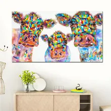 

Single Panel Custom Canvas Painting Colorful Abstract Cows Wall Art Poster Prints Decorative Animal Pictures For Living Room