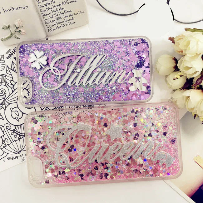 

For iPhone 6 6S 7 8 Plus X XS MAX XR Exclusive Custom name Phone Case Soft Silicone Glitter sand Liquid Quicksand Back Cover