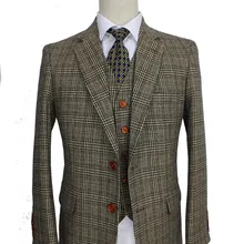 Ретро коричневый плед смокинги для жениха индивидуальный заказ slim fit Свадебные костюмы для мужчин блейзеры на заказ костюмы 3 шт