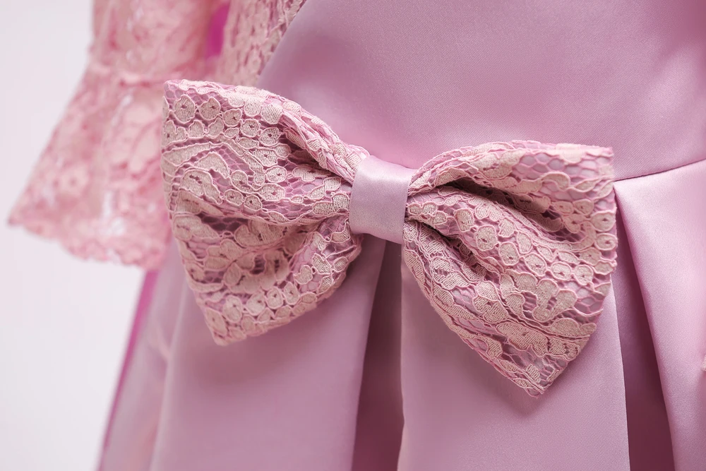 Pink Dress Girls Princess Lace Flower 2018 Children Evening Clothing Kids Dresses Prom Gowns For Girls Wedding Party 7 8 9 Years (5)