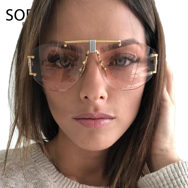 

SORVINO Retro Shades for Women Pilot Sunglasses 2019 Luxury Brand Designer Oversized Flat Top Rimless Red Black Sun Glasses P329