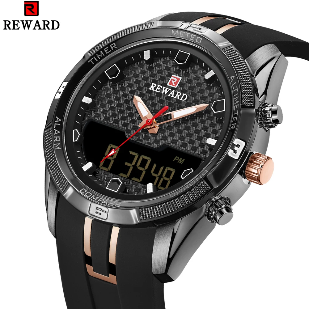

Reward Dual Display Men Digital Watch Fashion Silicone Led Display Analog Sport Military Quartz Wristwatch Relogio Masculino
