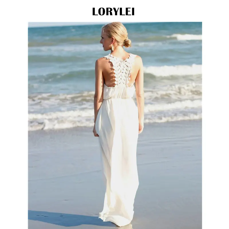 

Elegant Greece Style Appliques Tunic Beach Dress Vintage Women Sexy Sleeveless Backless Fit And Flare White Dress Vestidos Q631