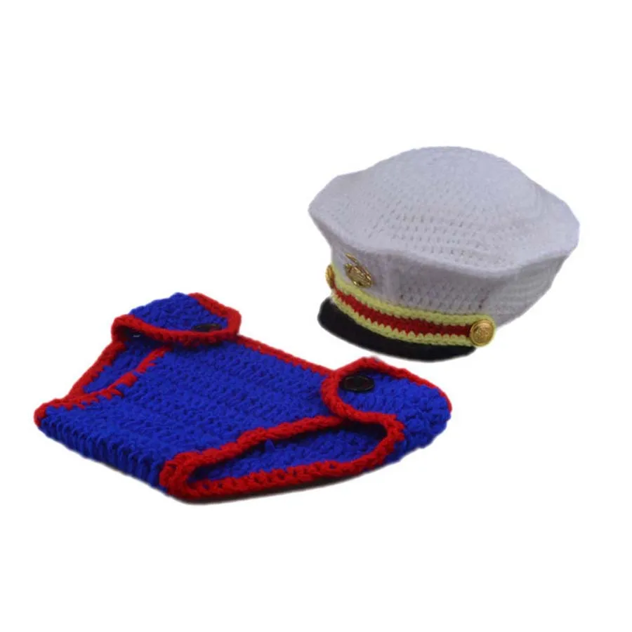 Ksummeree USMC Baby Newborn Crochet Outfit Marines Dress Blues Inspired Photo Prop for Baby Marine Corps Costume H303