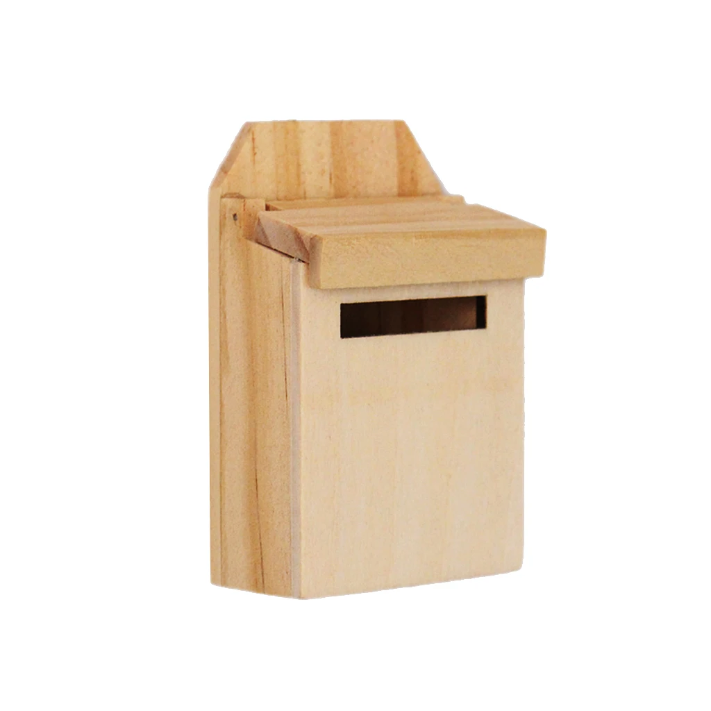 1/12 Dollhouse Miniature Natural Wooden Mailbox With Decal Fairy Garden Accs