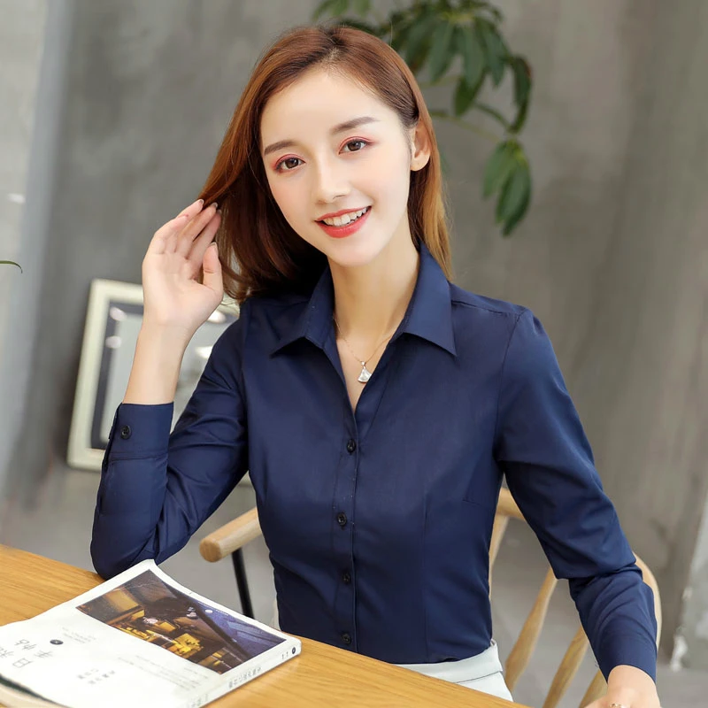 2019 Blouse long-sleeved professional business V-neck overalls are finishing women's commuter office large size shirt 4