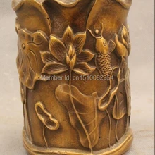 " Клеймо Китайский Dyansty Дворец Медь Цветок лотоса Cyprinoid Горшок Карандаш Ваза