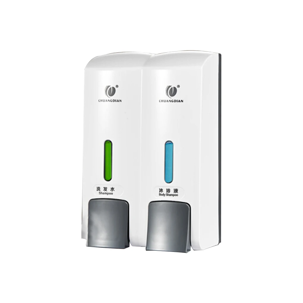 

Durable Manual Double Heads Toilet Shower Room Wall Mount Pump Lotion Sanitizer Liquid Soap Container Dispenser Shampoo Box