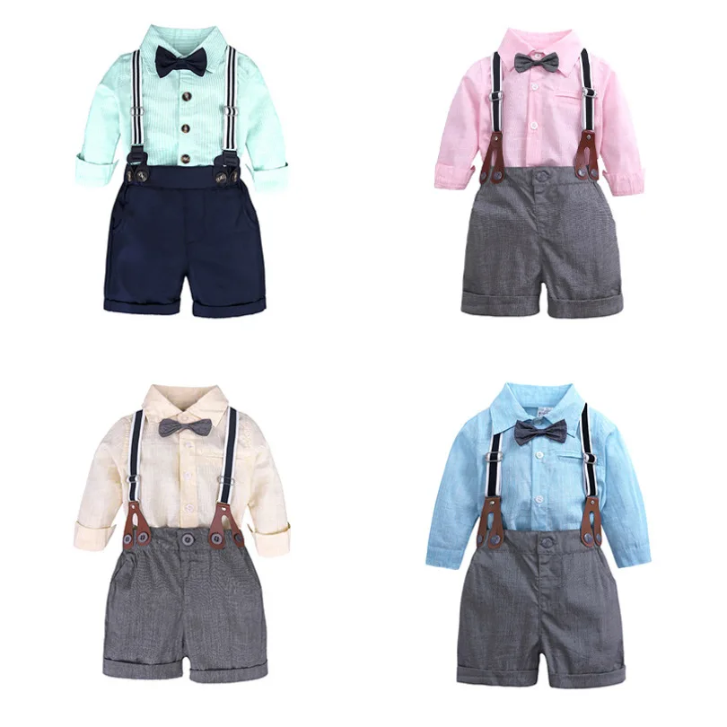 

Hot Baby Boy Summer Clothes Set Short Sleeve Plaid Top Cotton T-Shirt Sling Shorts 2 PCS Kids Clothes Tracksuit Outfit Suit Set