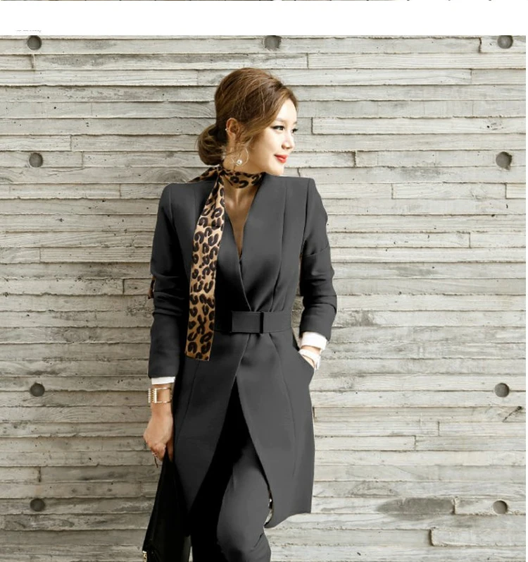 Комплект для женщин, весна, стиль, модный темперамент, длинный Костюмный пиджак+ тонкие брюки, элегантный комплект из двух предметов