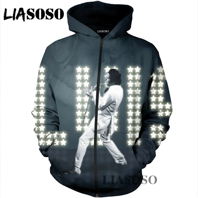 LIASOSO 3D принт для женщин и мужчин Elvis Presley King of Rock толстовки с капюшоном