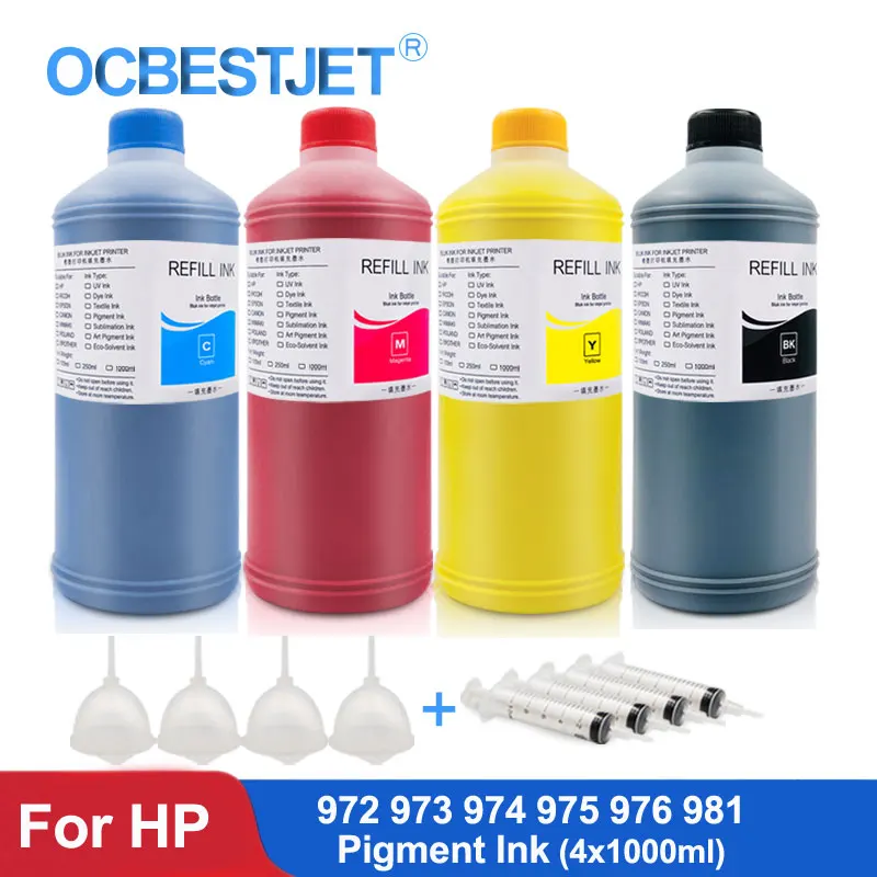 

4x1000ml For HP 972xl 973xl 974xl 975xl 976xl 981xl Pigment Ink For HP Pagewide 352dw 377dw 452dn 477dn 552dw 577dw Printer Ink