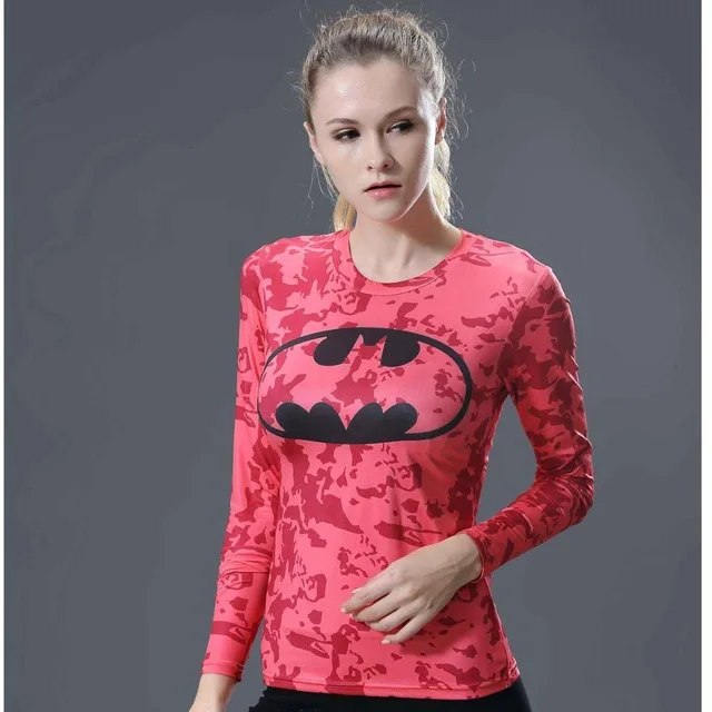 Женская футболка боди костюм Марвел Супермен/Бэтмен футболка с длинным рукавом Девушка фитнес колготки компрессионные футболки размера плюс - Цвет: Хаки