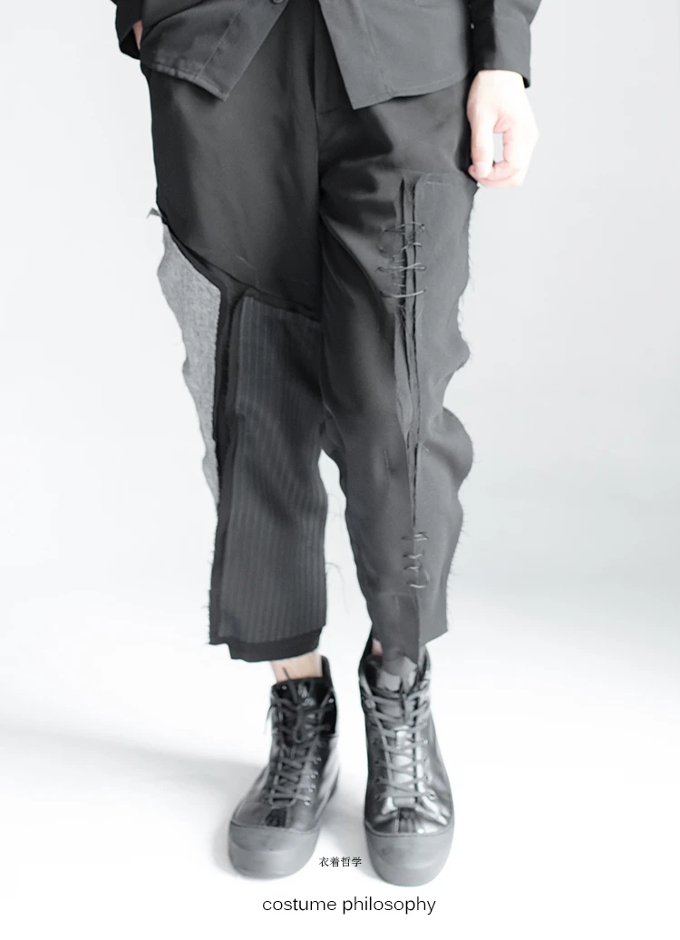 Men Pants men's casual broken pants stitched striped original 9
