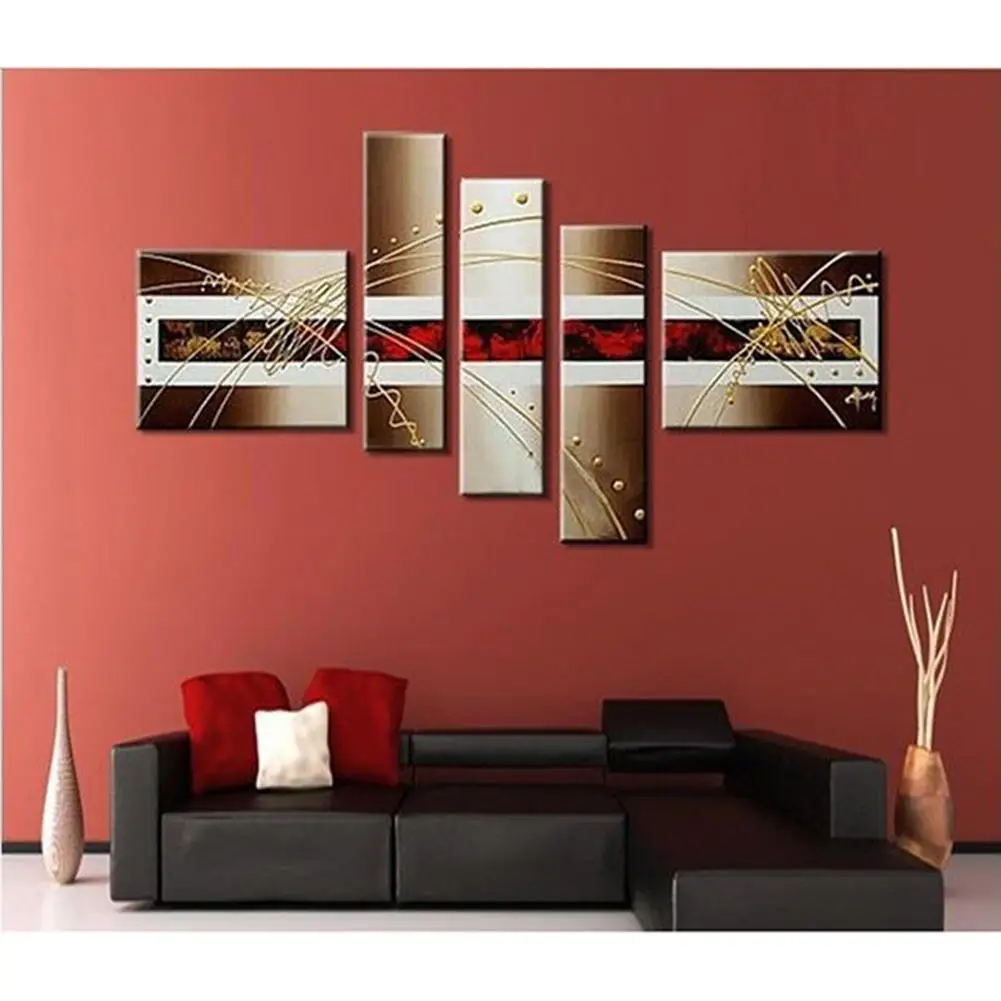 Unframded 5pcs Set 100 Hand Paint Oil Painting On Canvas Modern Unframded 5pcs Set 100 Hand Paint Oil Painting On Canvas Modern Abstract Gold And Red Wall Art Home Room Decoration