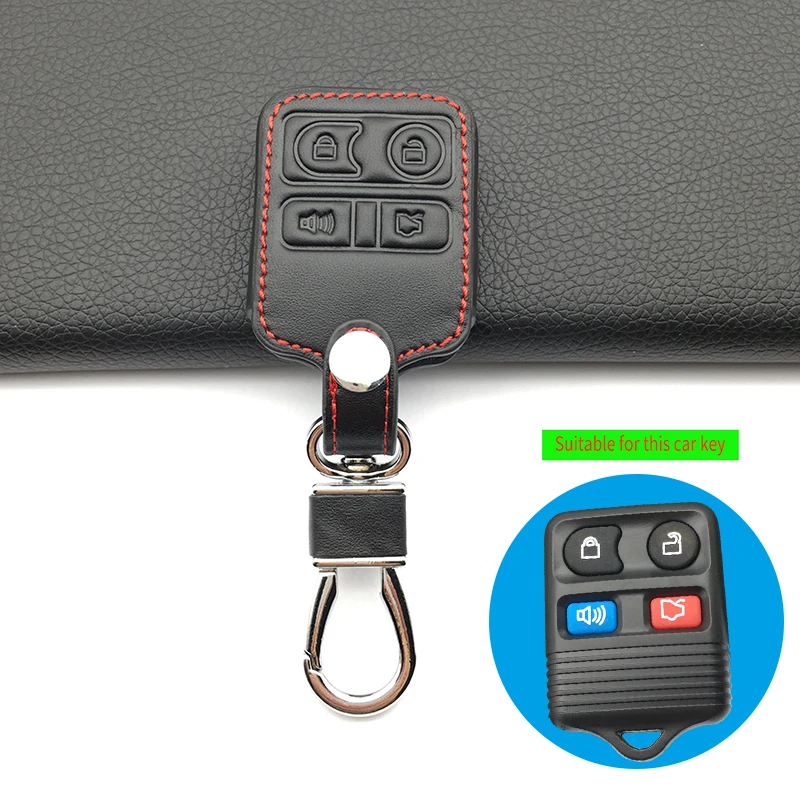 

Fashion style 100% genuine leather car key cover remote control for Ford 4 buttons car smart key case auto accessories