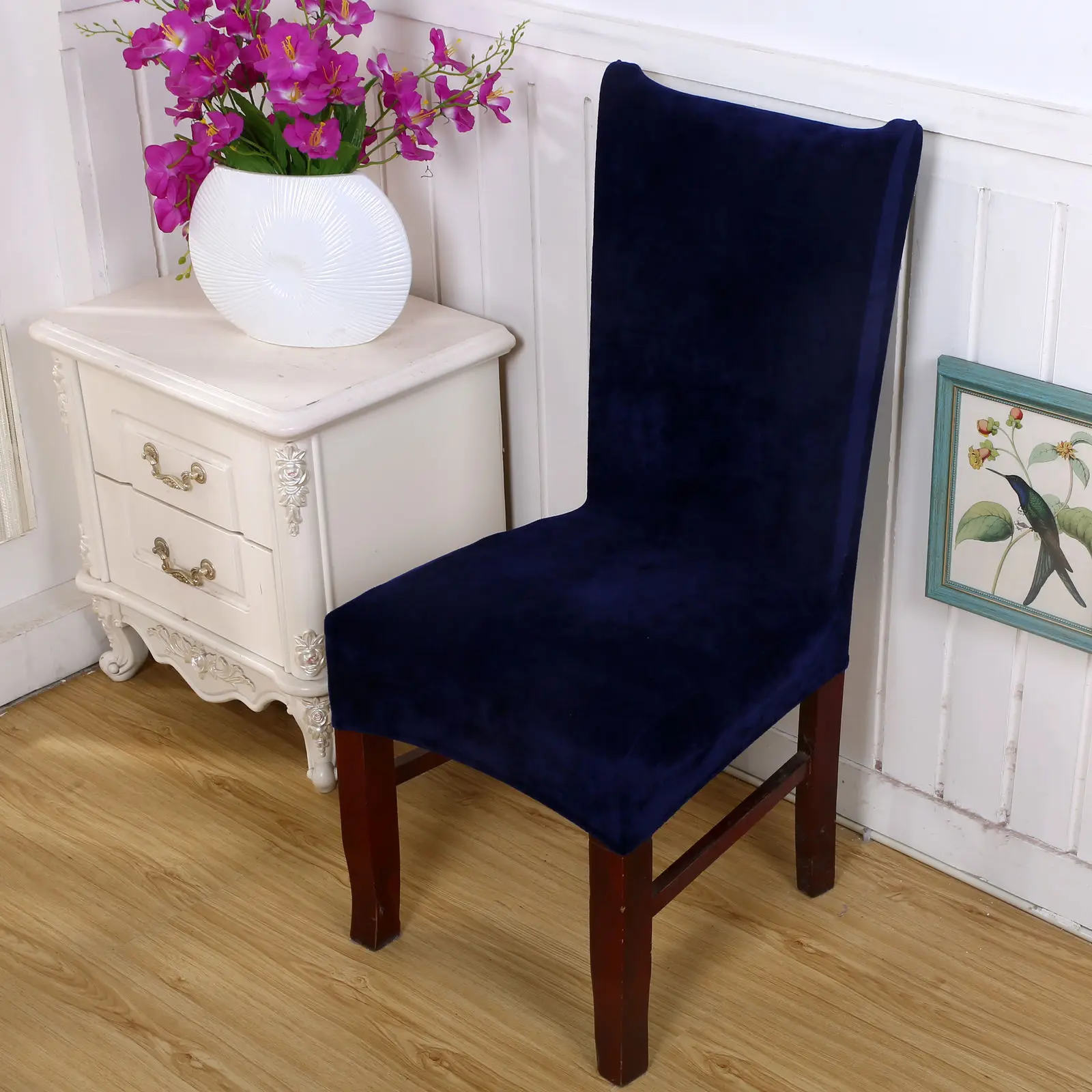 Новейший горячий эластичный кухонный свадебный банкет Лисий ворс тканевый чехол на стулья сиденье Чехол - Цвет: Тёмно-синий