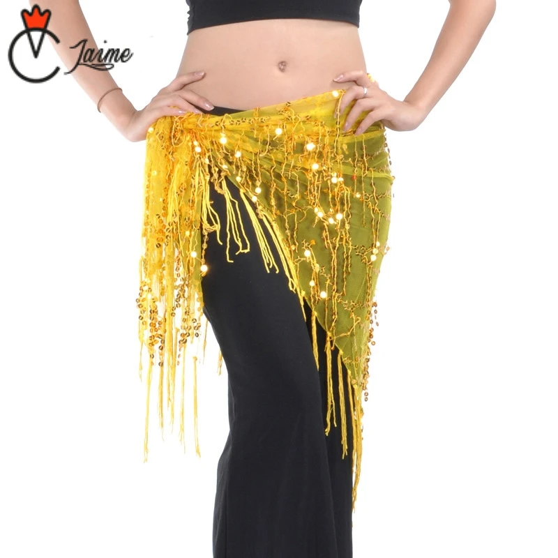 belly dancing scarf 16 Colors Practice Clothes Accessories Stretchy Long Tassel Triangle Belt Hand Crochet Belly Dance Hip Scarf