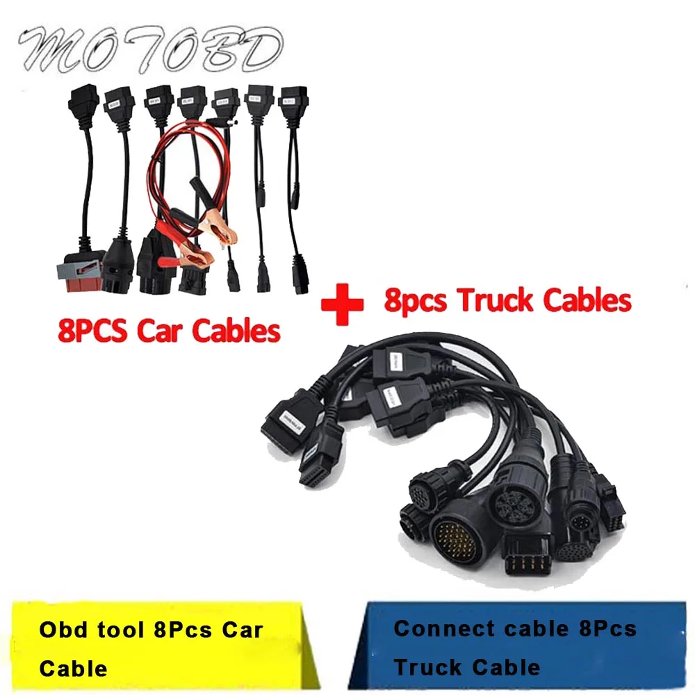 

2019 Full Set Cables 8PCS/SET Car Cables and 8Pcs/set Truck Cables Total OBD2 Extension Cord for TCSCDP Pro Car Diagnostic Tool