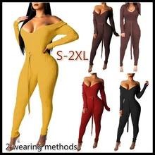 4 Colors Women's Fashion Deep V Neck Soild Color Cotton Sexy Threaded Pitted Jumpsuit 2 Wearing Methods Velvet Jumpsuit S-2XL 4 Colors Women's Fashion Deep V Neck Soild Color Cotton Sexy Threaded Pitted Jumpsuit 2 Wearing Methods Velvet Jumpsuit S-2XL