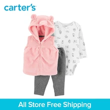 3pcs cute print bodysuit cotton pants 3D ears hooded fuzzy vest set Carter s baby girl