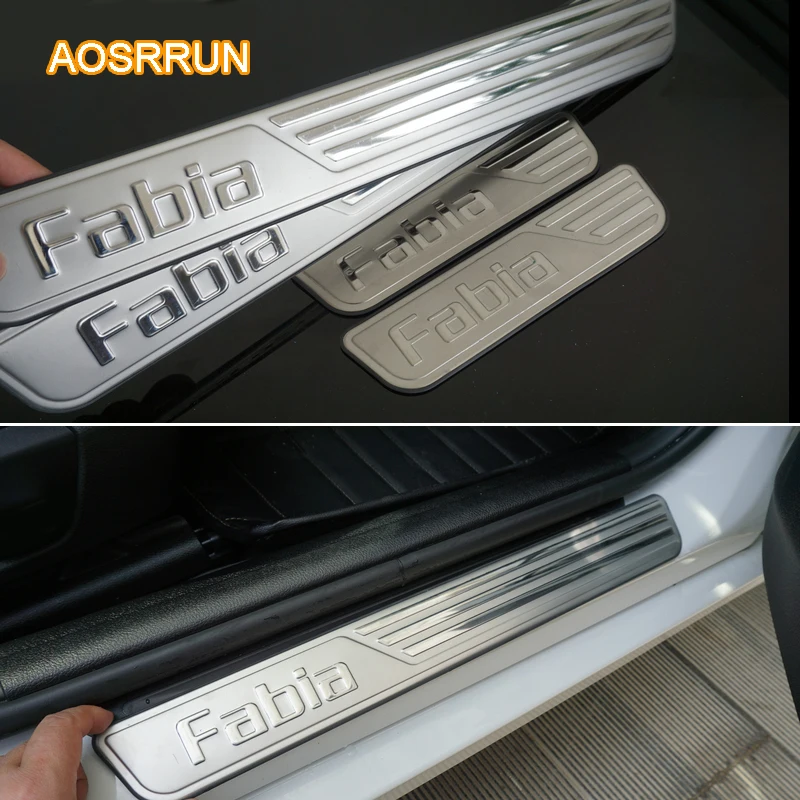 Автомобильный аксессуар AOSRRUN нержавеющая сталь Накладка на порог для Skoda Fabia 2009 2016