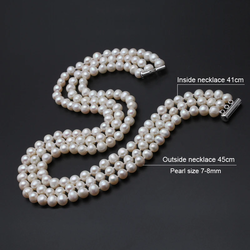 3 ряда свадебное ожерелье из натурального пресноводного жемчуга для женщин, многослойный подарок матери на день рождения жемчужное ожерелье-чокер 925 Серебряное ювелирное изделие