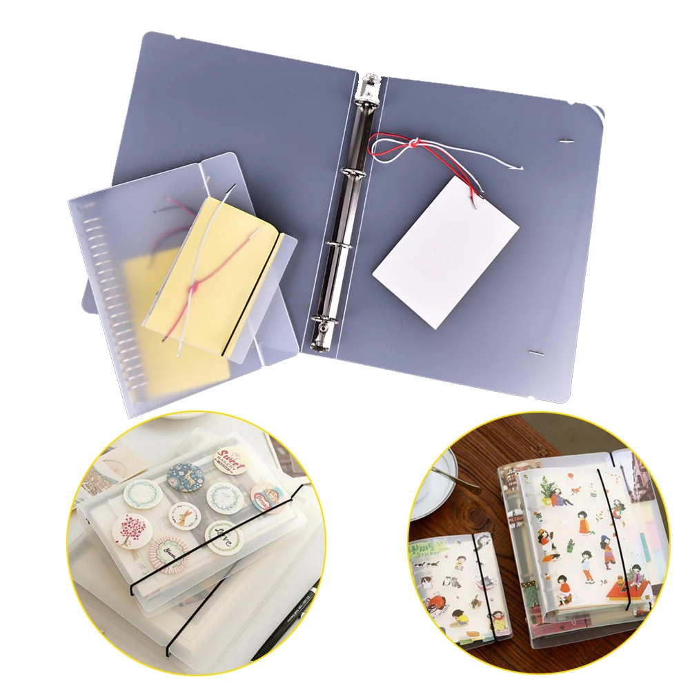 

Plastic Clip File Folder Transparent Color Plastic Notebook Journal Loose Leaf Ring Binder Diary Planner Cover A4