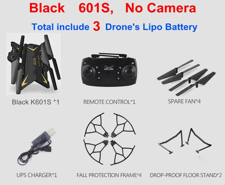 Новейший Ky601s обновленная версия Ky601s-B аккумулятор 2200 мАч RC складной Ar. Drone Квадрокоптер с Wifi HD камерой V e58 xs809s - Цвет: black 601sB nocam 3b