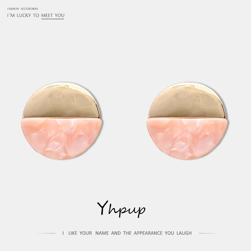 

Yhpup Trendy Simple Design Acrylic Round Stud Earrings Geometric Statement Zinc Alloy Earrings Brincos for Girl Women Party Gift