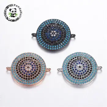 

Brass Micro Pave Cubic Zirconia Links, with Imitation Howlite Glass Beads, Flat Round, Cadmium Free & Nickel Free & Lead Free,