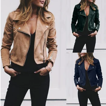 

Women Autumn Coat Turn-down Collar Zipper Short Woollen Female Ladies Coat H9