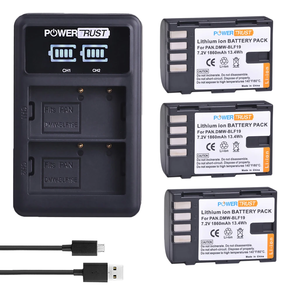 

3x 1860mAh DMW-BLF19E DMW-BLF19 BLF19 BLF19E DMW-BLF19PP Li-ion Battery + LED Dual USB Charger for Panasonic Lumix GH3 GH4 GH5