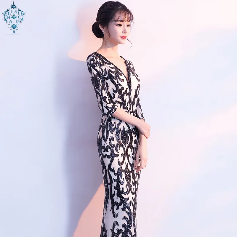 

Ameision Half sleeve Slim Evening dress floral pattern Sequin mermaid long prom party Formal dresses Vestidos robe de soiree