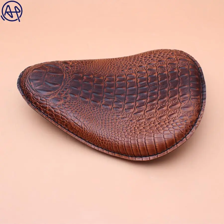 

Universal for Harley Custom Chopper Bobber Leather Saddle Seat Motorcycle Retro Brown Crocodile Leather Solo Seat