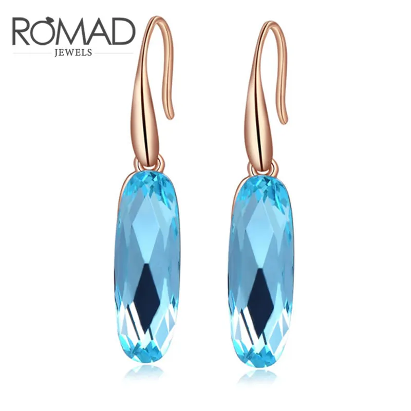 

ROXI ROMAD Brand Rose Gold Color Drop Earrings For Women Luxury Blue Genuine Austrian Crystal Dangle Earrings Fashion Jewelry
