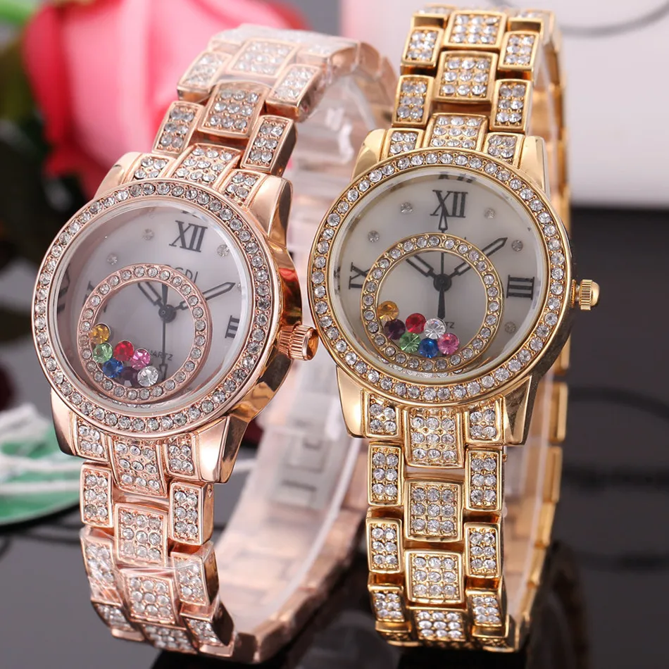 

2019 Women Dress Watches Geneva Stainless Steel Watch Women Unisex Rhinestone Luxury Casual Men Quartz Watch Relojes Mujer