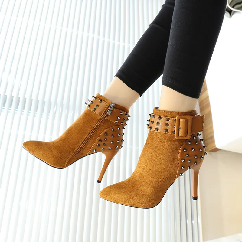 

Women's pointed ankle boots women's British high heel boots cotton boots