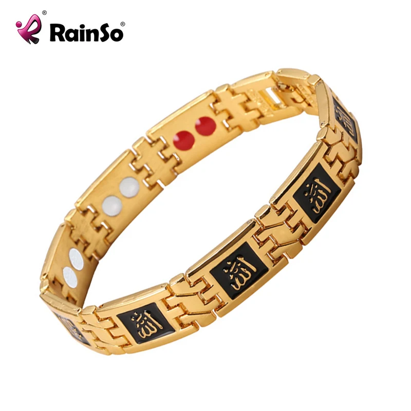 

RainSo Men Magnetic Health Bracelets Arab Muslim Style with Gold Plating Copper Bangle Male Bracelet for Man Free Shipping